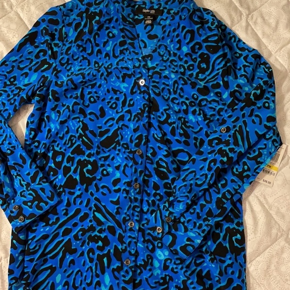 Style & Co Petite Blouse M Blue & Black - Picture 4 of 10